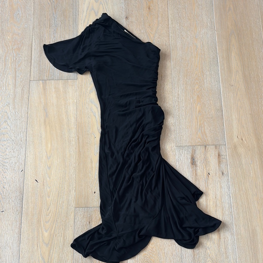 Michael Kors Elegant Black One-Shoulder Midi Dress
